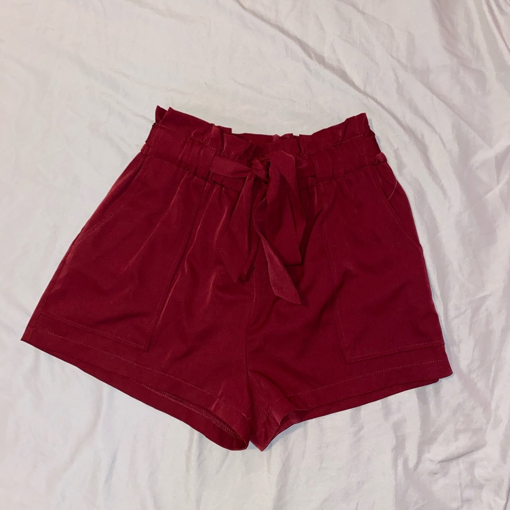 Burgundy tie shorts